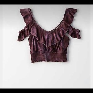 American Eagle cold shoulder ruffle trim top